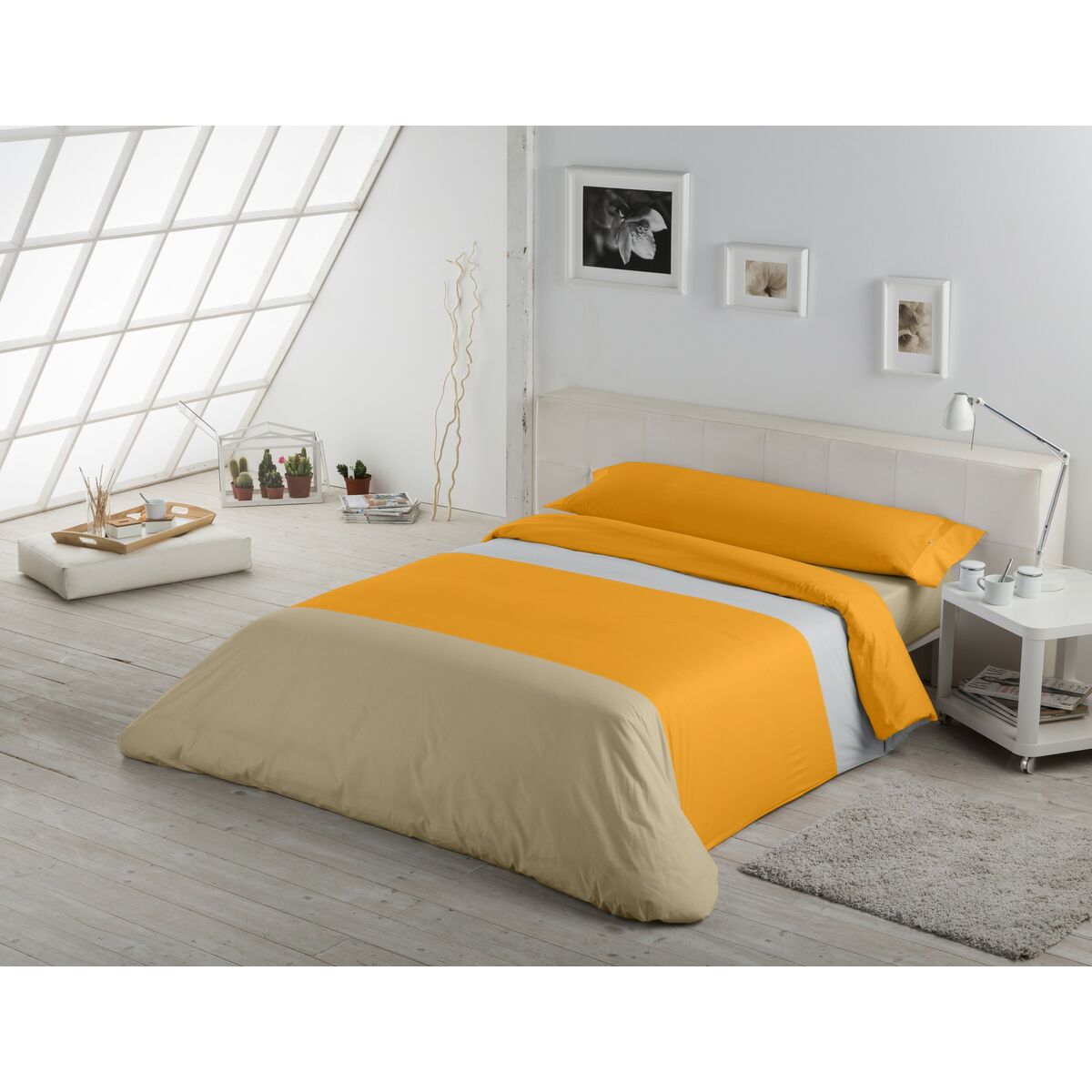 Alexandra House Living黄色米色珍珠灰色105床3物品-3