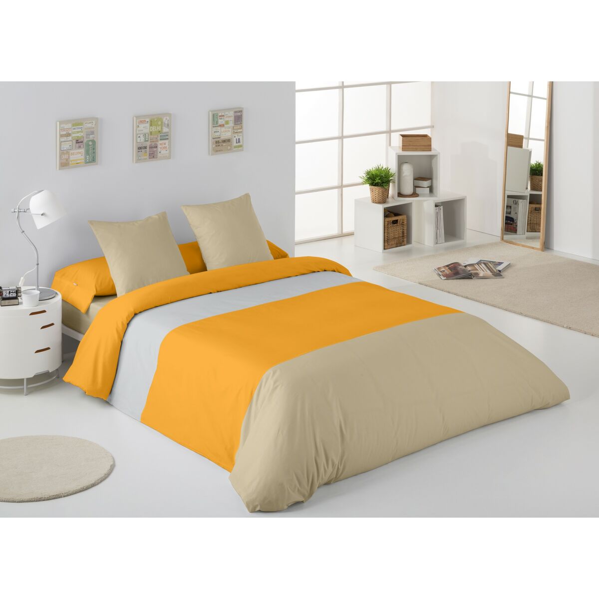 Alexandra House Living黄色米色珍珠灰色105床3物品-4