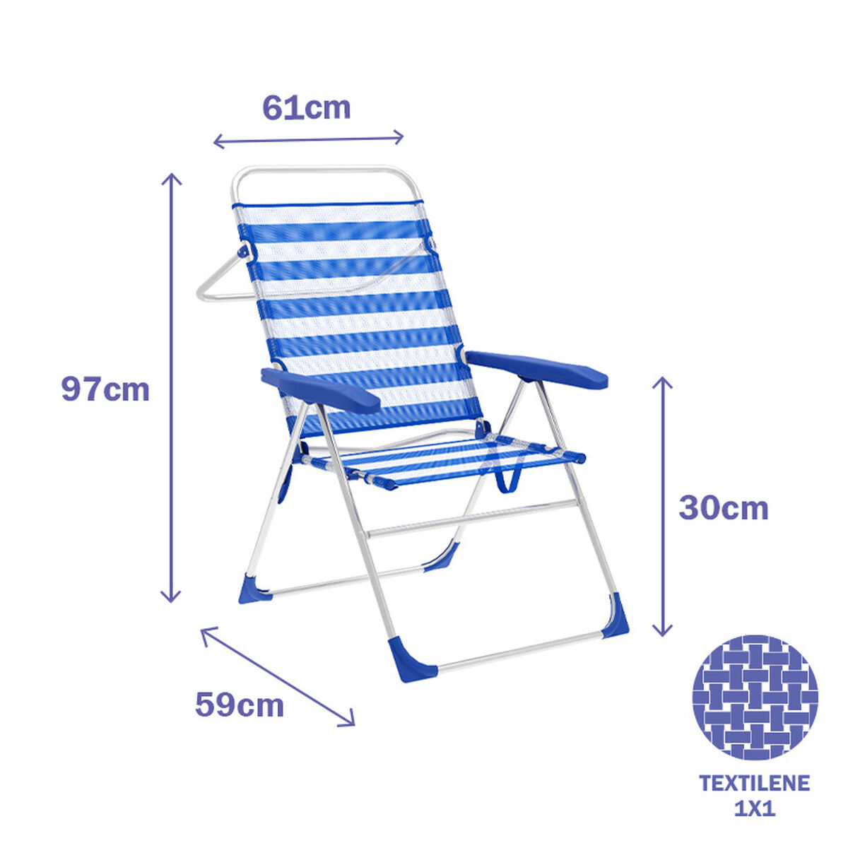 Folding Chair Marbueno Rays Blue White 59 x 97 x 61 cm-2