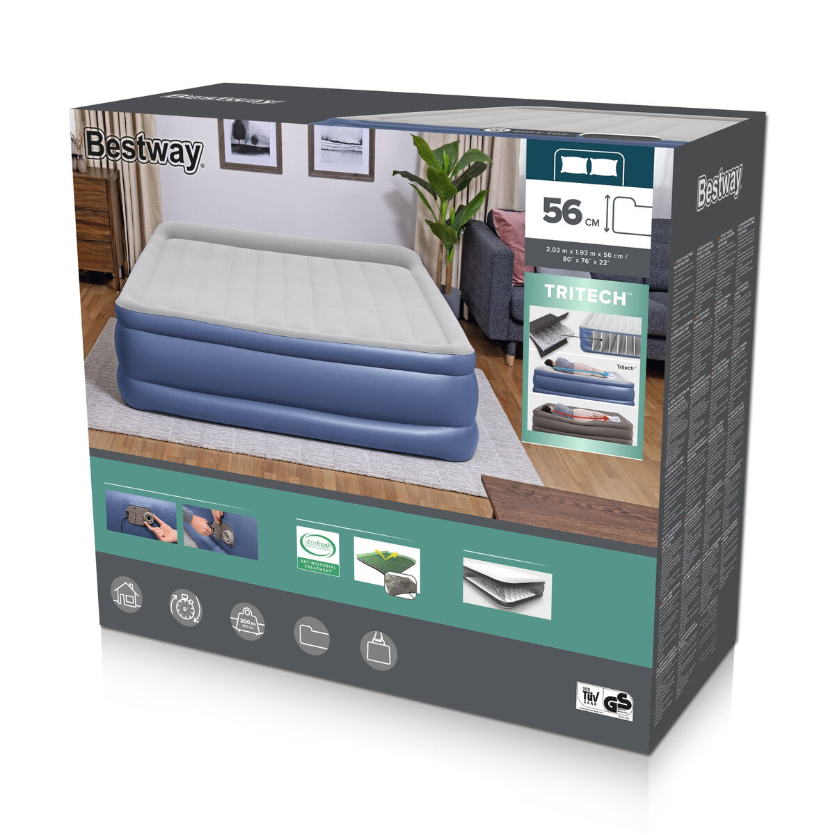 Надувная кровать Bestway 203 x 193 x 56 cm-4