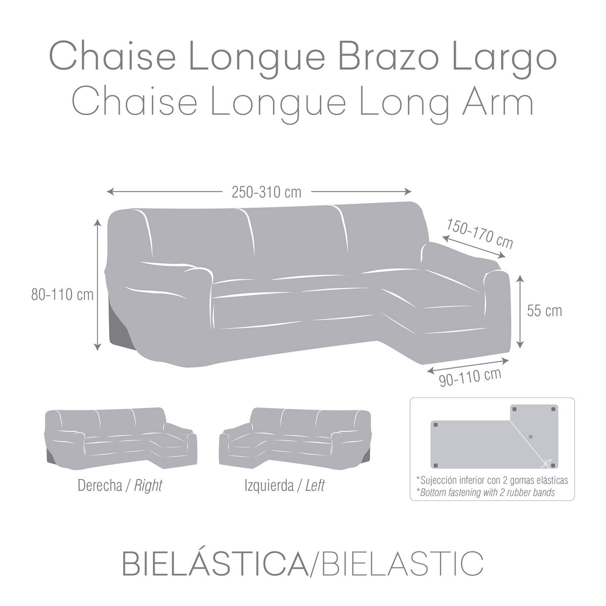 Cover for left sun lounger with long armrest Eysa BRONX White 170 x 110 x 310 cm-4