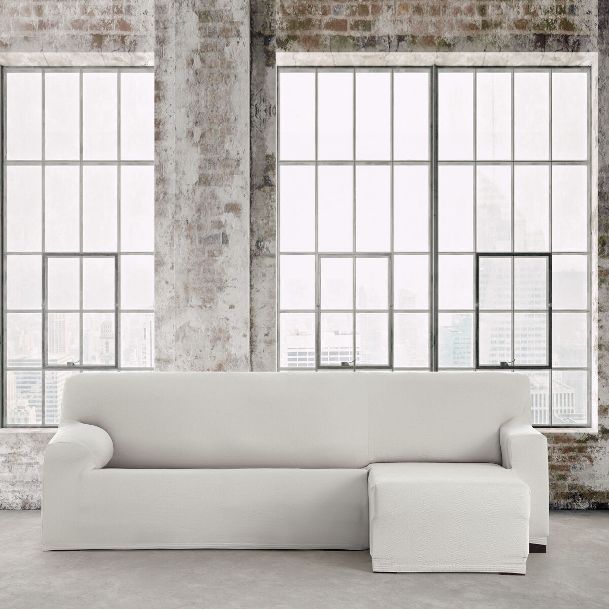 Étui sur chaise longue droite avec bras court Eysa BRONX Blanc 110 x 110 x 310 cm-3