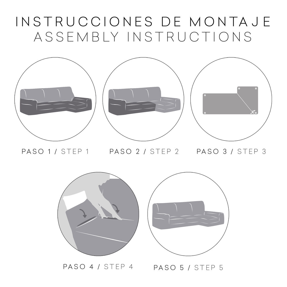 Étui sur chaise longue droite avec bras court Eysa BRONX Gris 110 x 110 x 310 cm-5