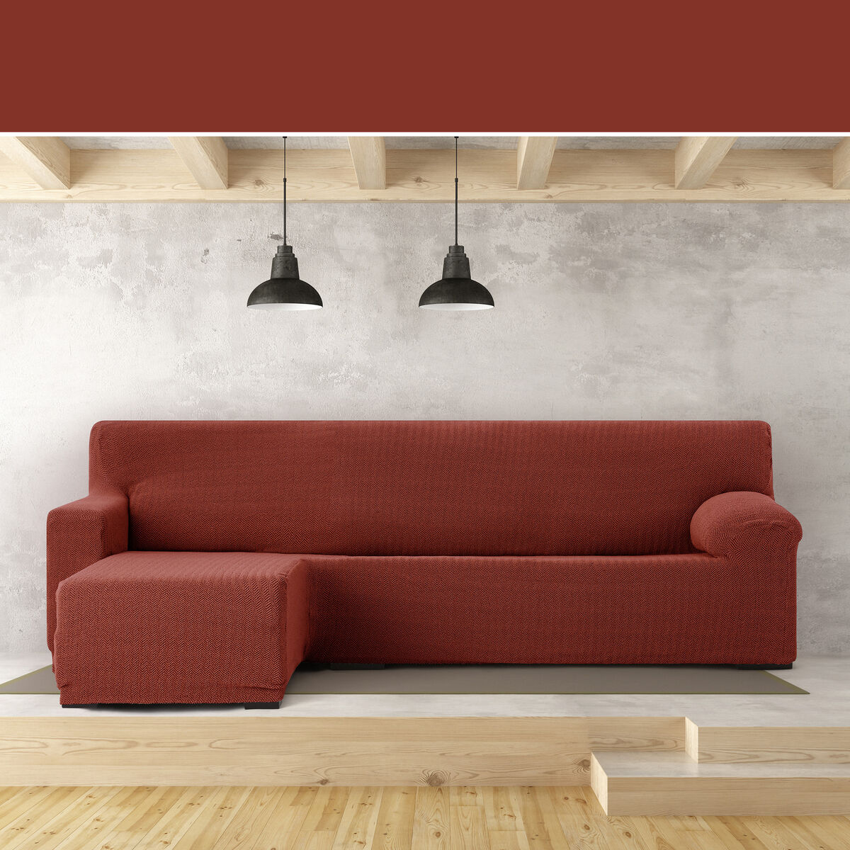Cover for left sun lounger with short lever Eysa JAZ Dark red 120 x 120 x 360 cm-3