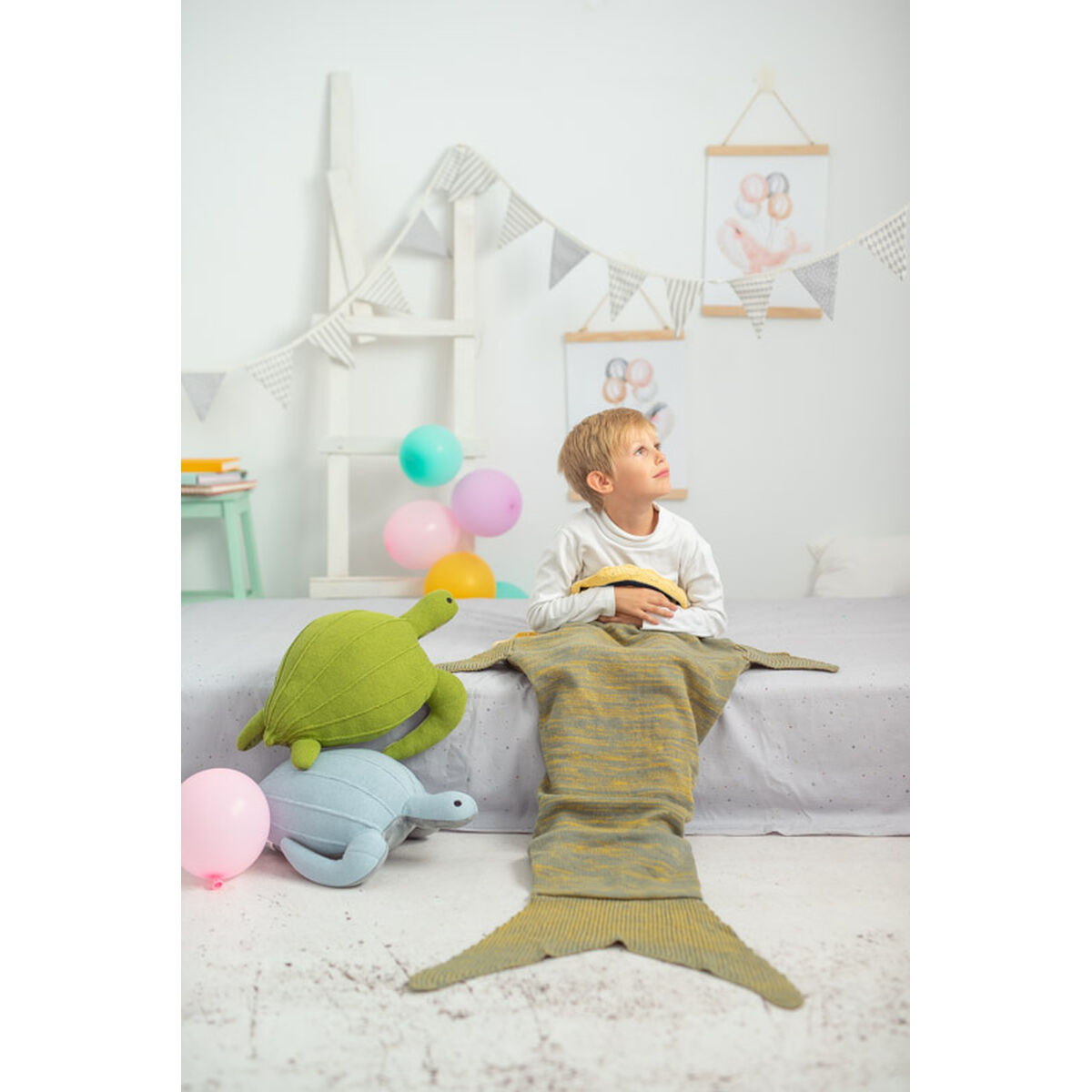 قلاب دوزی پتو کوسه خاکستری 70 x 140 x 2 سانتی متر-5