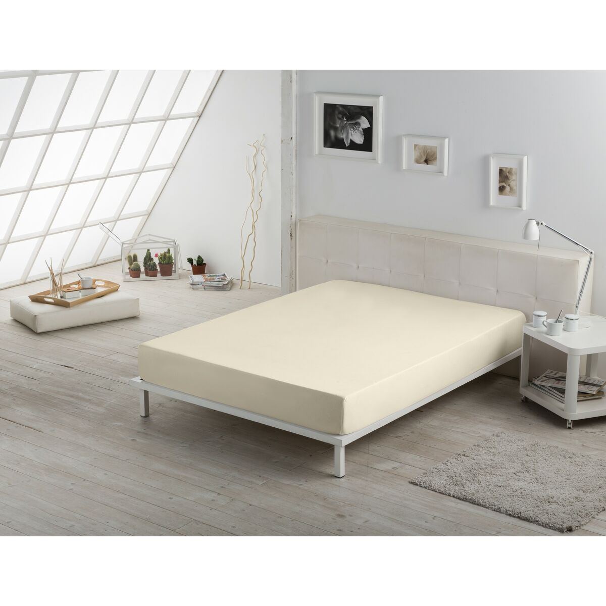 Fitted bottom sheet Alexandra House Living Cream 160 x 190/200 cm-4