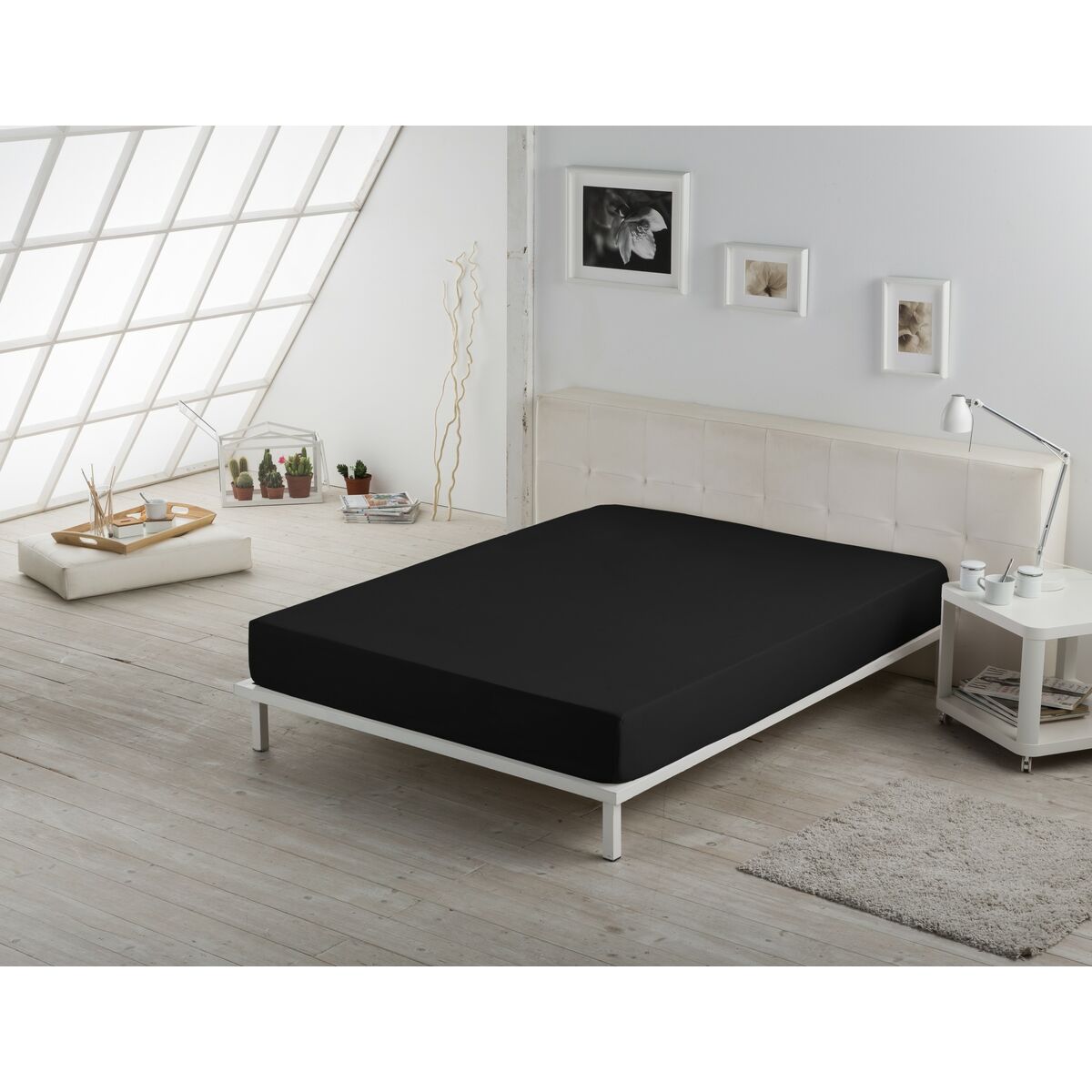 ملاءة سفلية مجهزة Alexandra House Living Black 135/140 × 190/200 سم-4