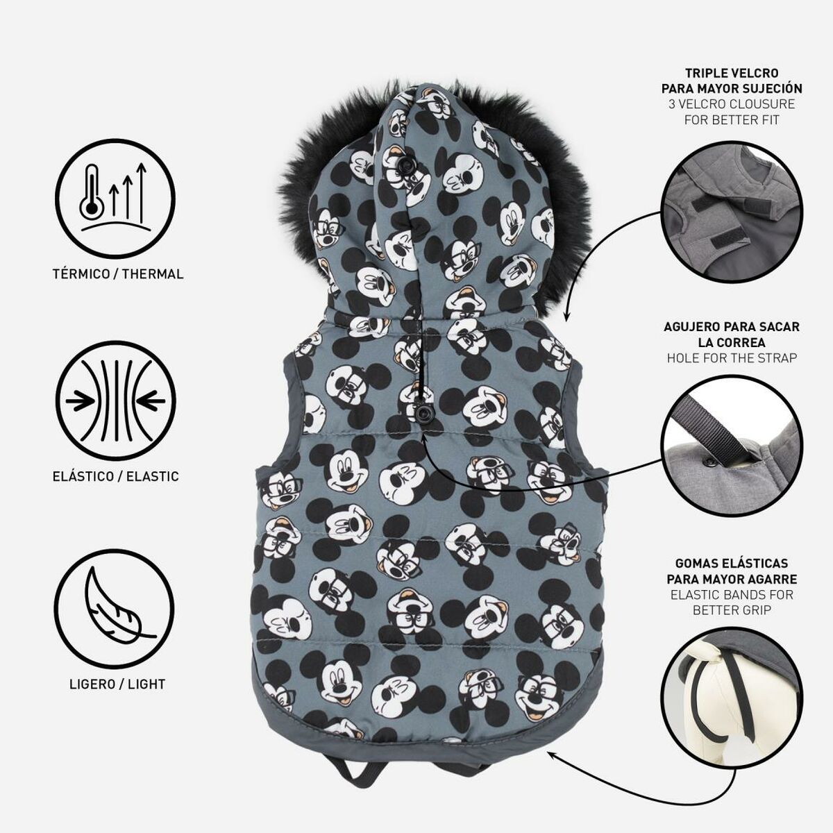 Mickey Mouse Grey Dog Coat-8