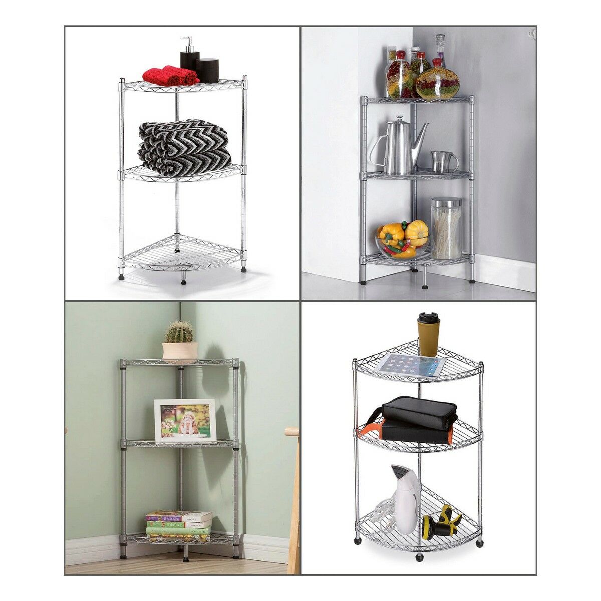Confortime 3 Level Corner Shelf Chrome (35 x 35 x 70 cm)-2