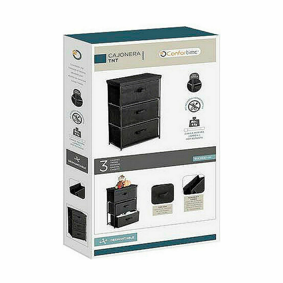 Тумба с ящиками Confortime Чёрный 55 x 30 x 75 cm-4