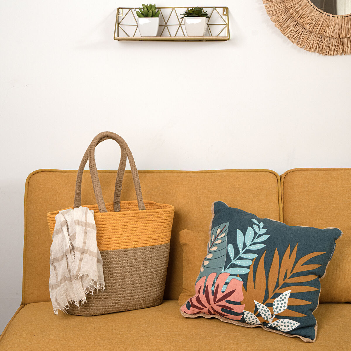 Cestino decorativo Vinthera Moa Ocra Cotone 40 x 30 x 15 cm-3