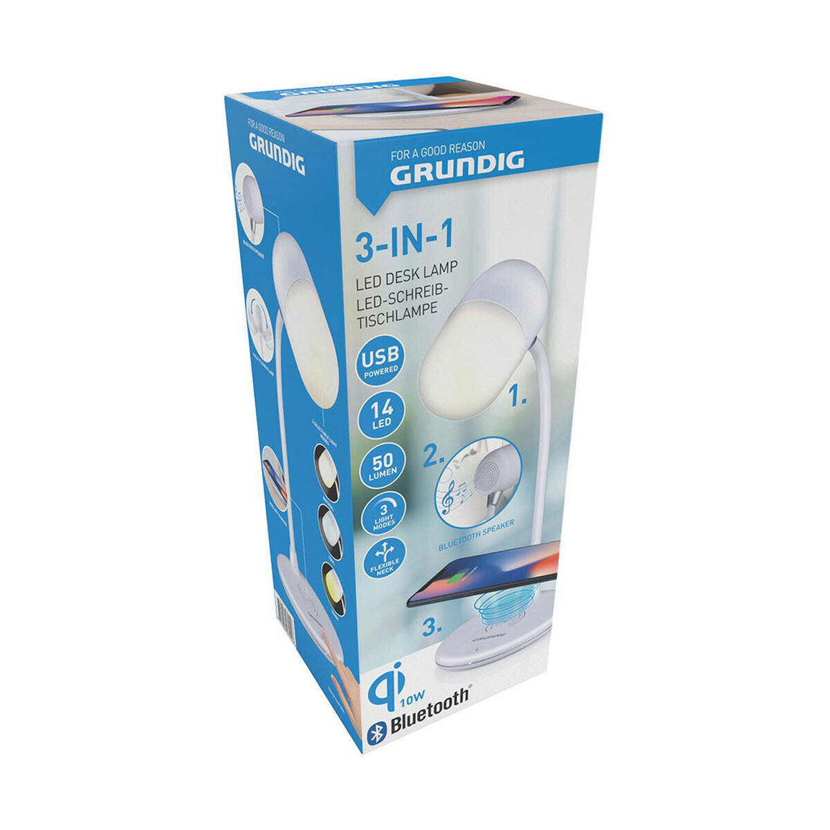 Светодиодная лампа с динамиком и беспроводным зарядным устройством Grundig Белый Ø 12 x 26 cm Пластик 3-в-1-5