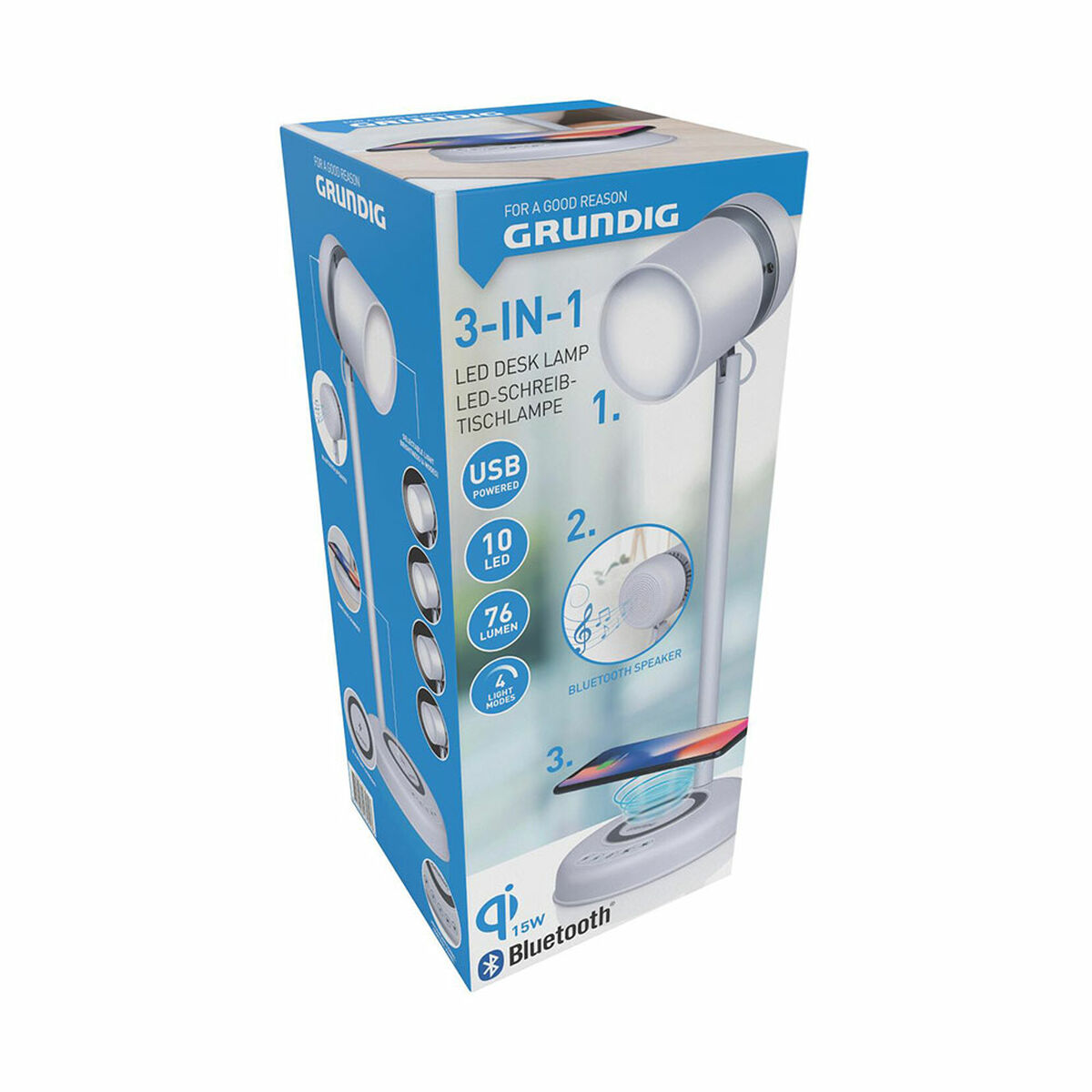 Светодиодная лампа с динамиком и беспроводным зарядным устройством Grundig Белый Ø 12 x 34 cm Пластик 3-в-1-4