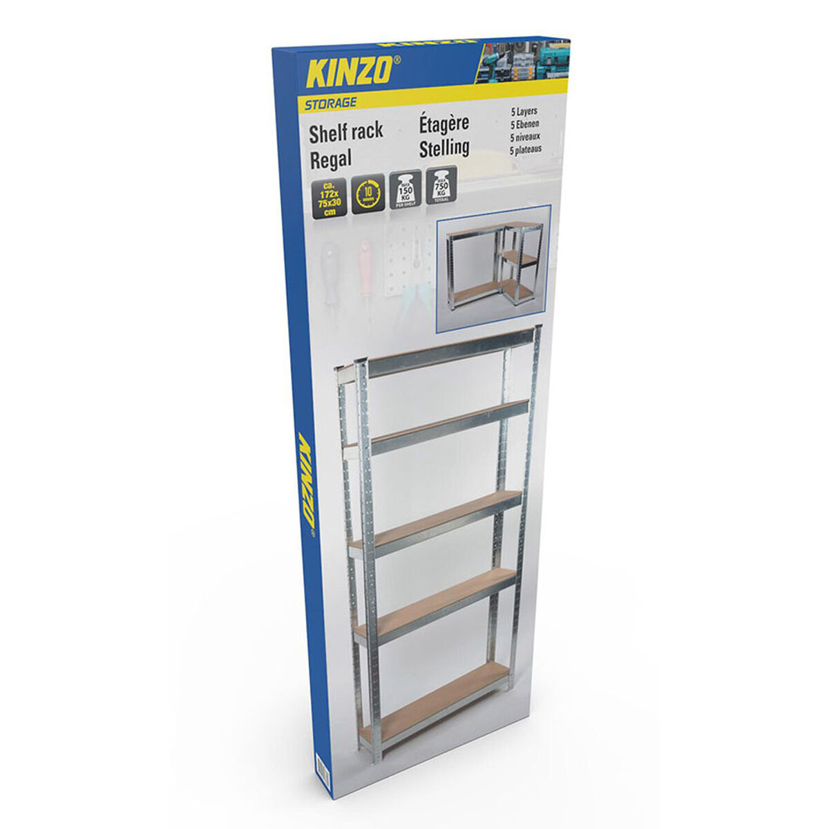 Étagère en acier inoxydable en bois Kinzo 5 étagères 750 kg 75 x 30 x 172 cm-6