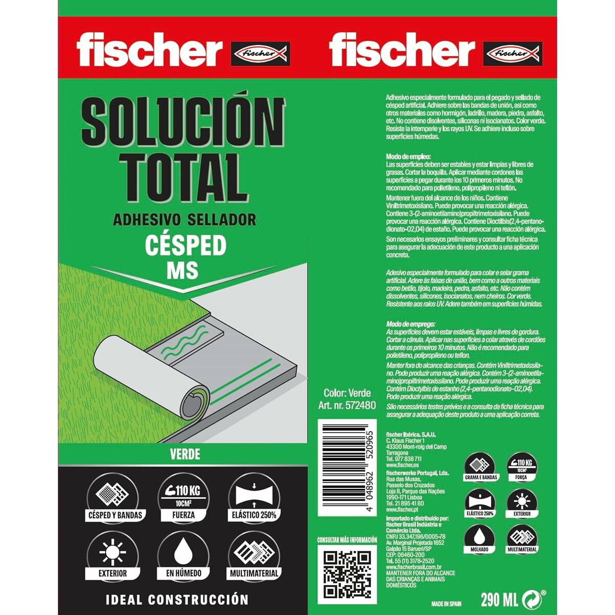 Dolgu macunu/Tutkal Fischer Solución Toplam 572480 Yeşil 290 ml Çim-2