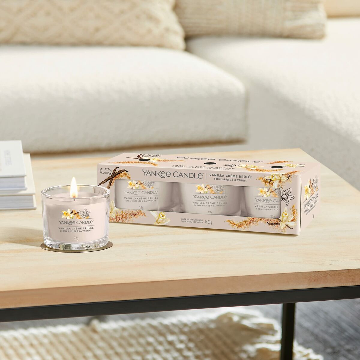 Conjunto de velas perfumadas Yankee Candle Vanilla Creme Brêlé 37 g 3 peças-3