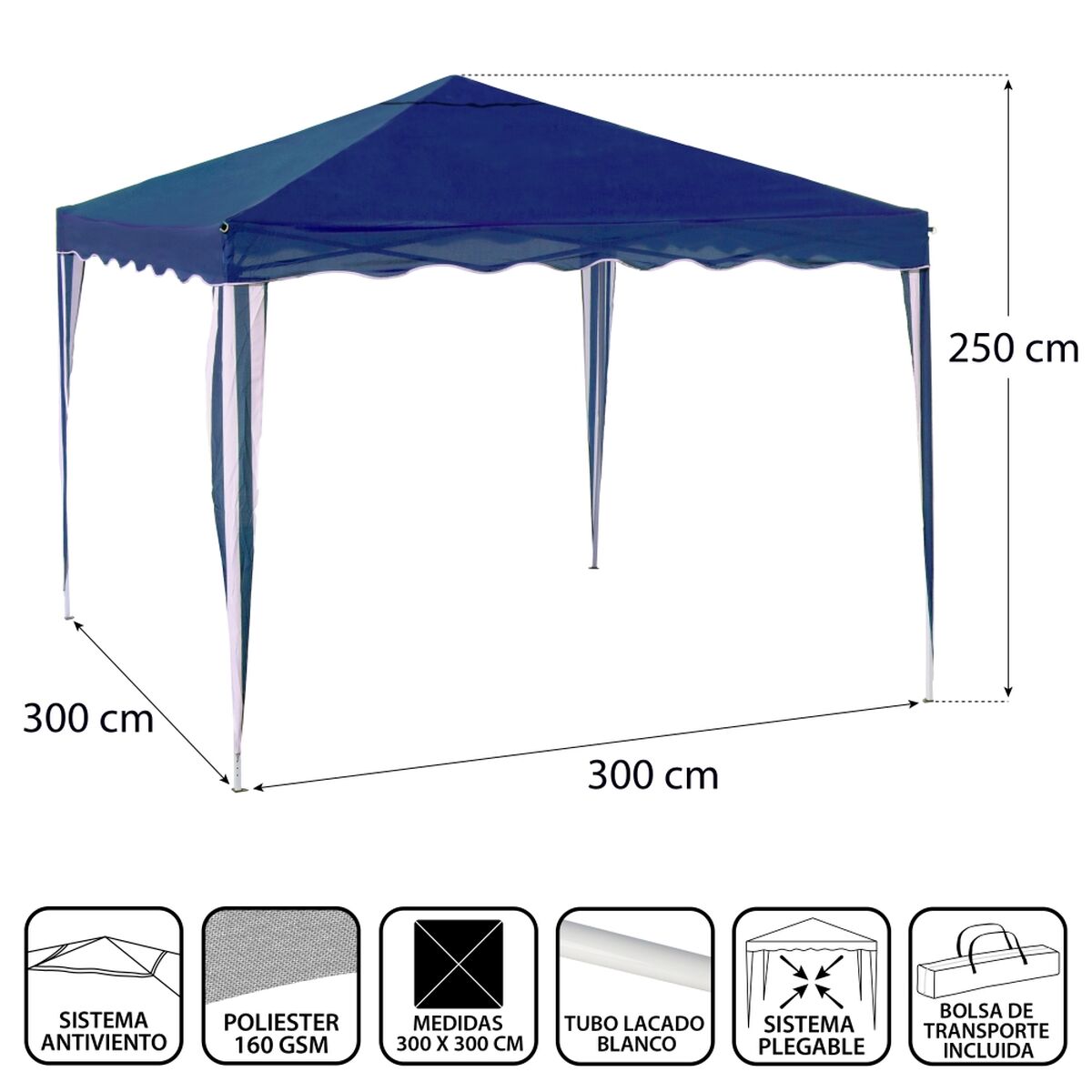 Pergola Acciaio 300 x 300 x 250 cm Blu-4