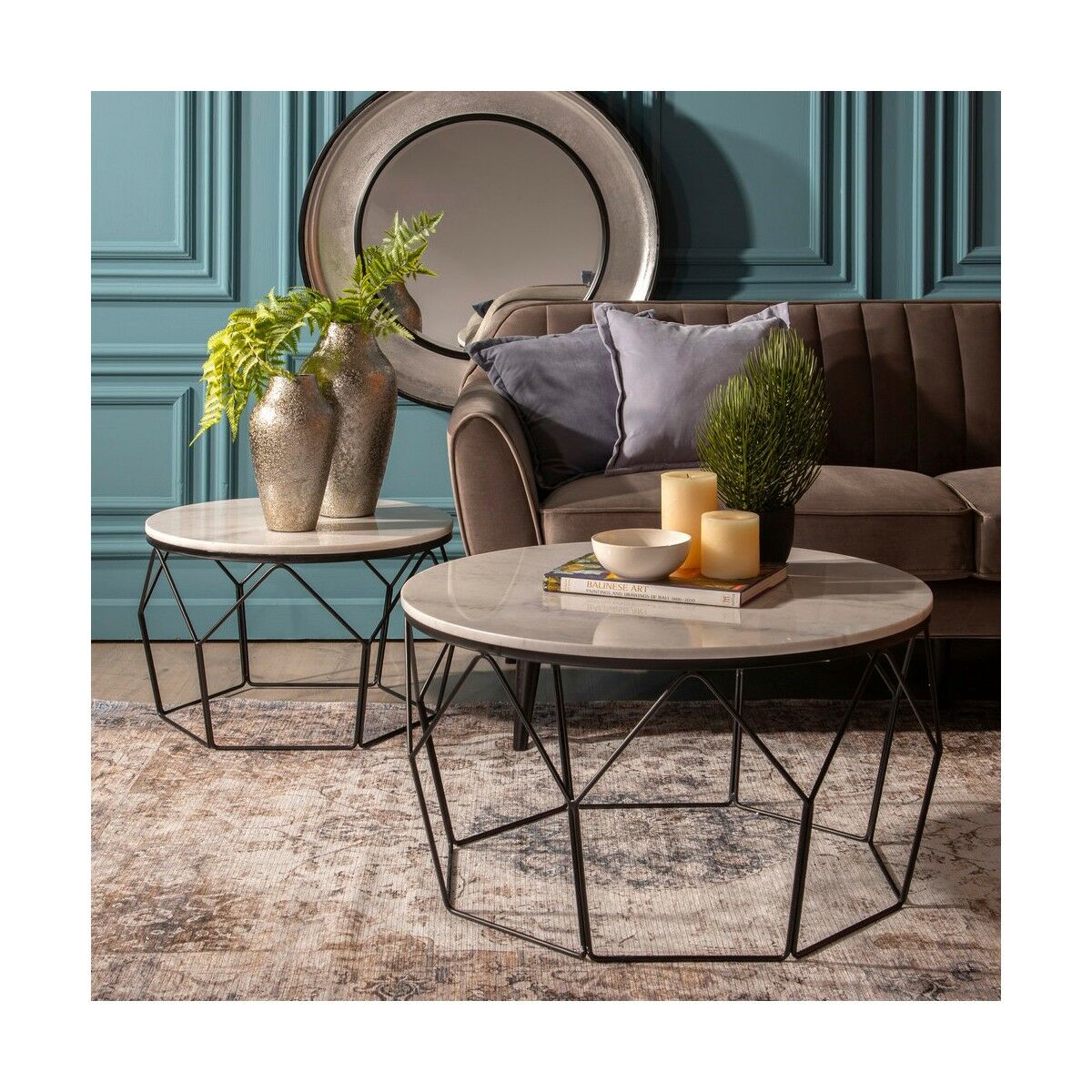 Кофейный столик 80 x 80 x 46 cm Металл Мрамор 2 штук-2