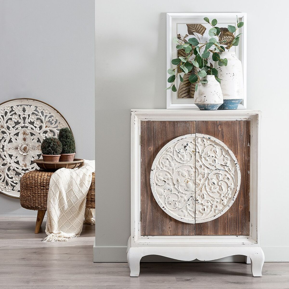 Шкаф NATURE 79 x 40 x 96 cm Натуральный Белый древесина ели Деревянный MDF-2