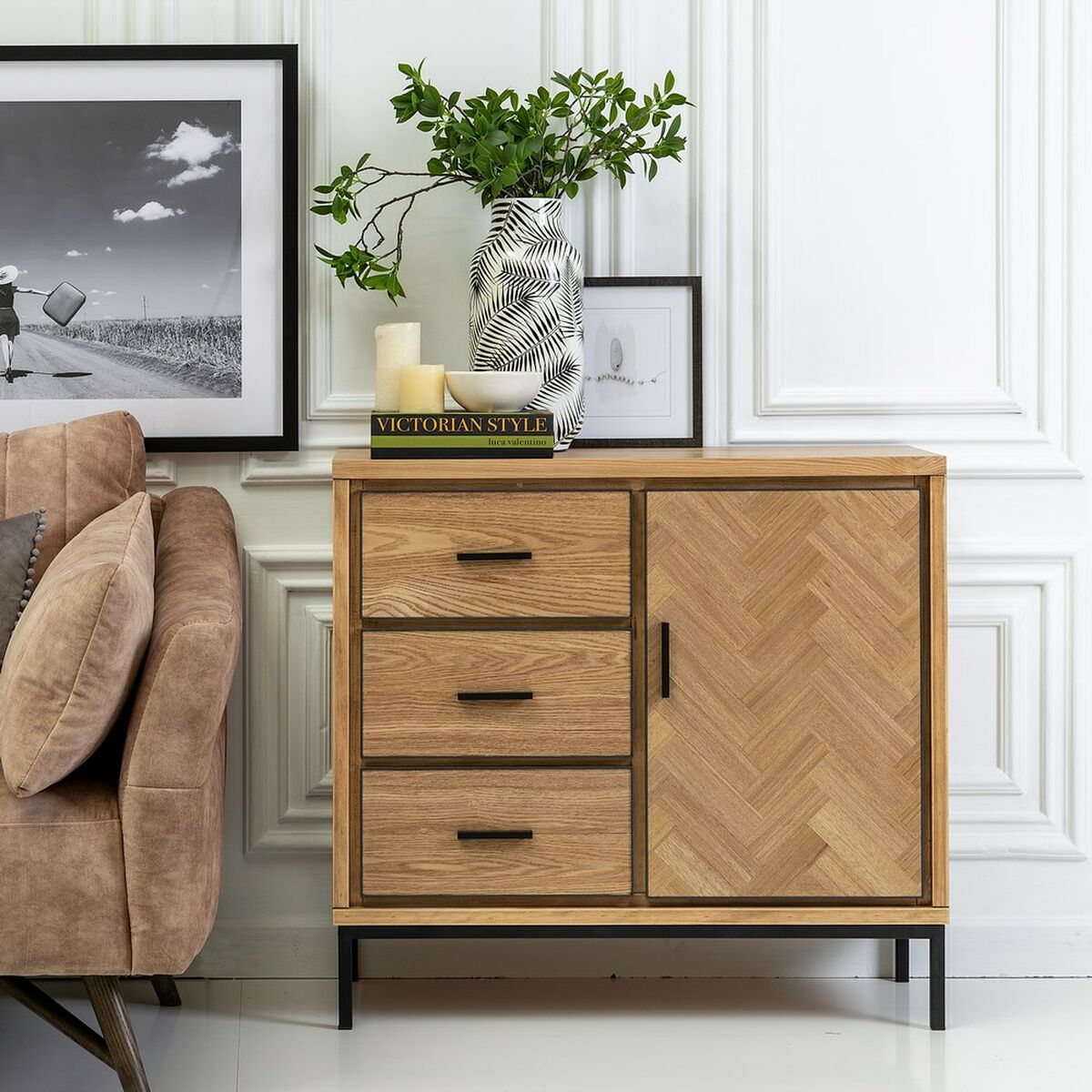 Мебель для прихожей с ящиками SPIKE 91 x 40 x 84,5 cm Натуральный Металл Деревянный-7