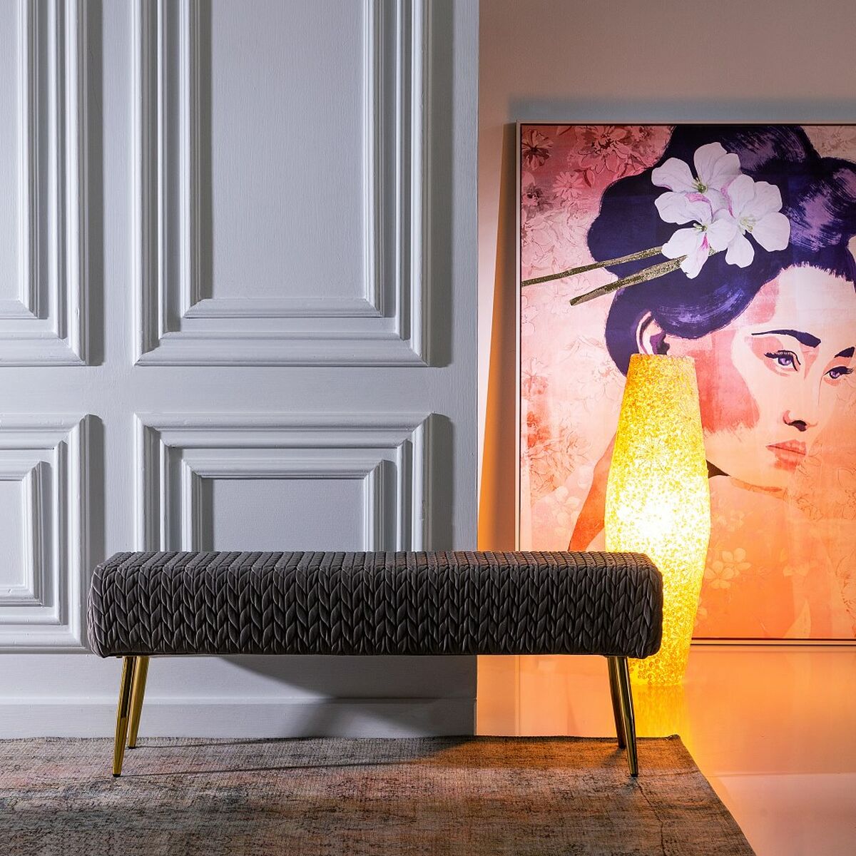 Банкетка 111 x 44 x 41,5 cm Синтетическая ткань Серый Металл-7