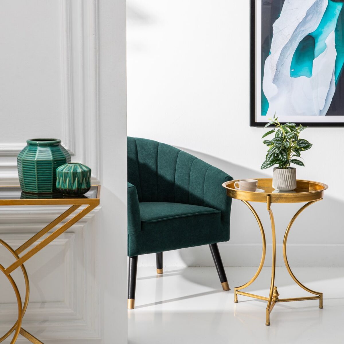 Вспомогательный стол 51 x 51 x 63 cm Стеклянный Позолоченный Металл-8