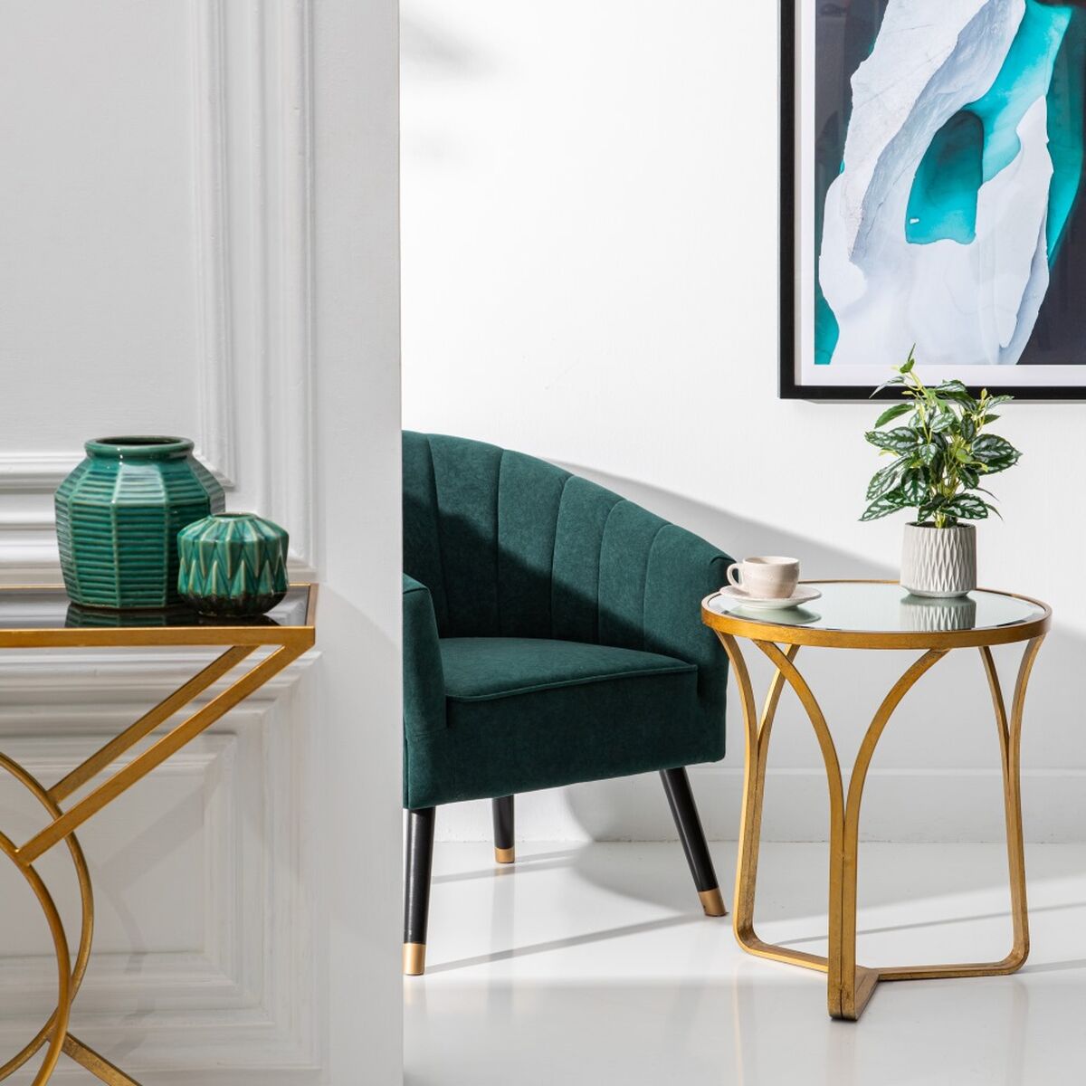 Вспомогательный стол 53,5 x 53,5 x 59 cm Стеклянный Позолоченный Металл-8