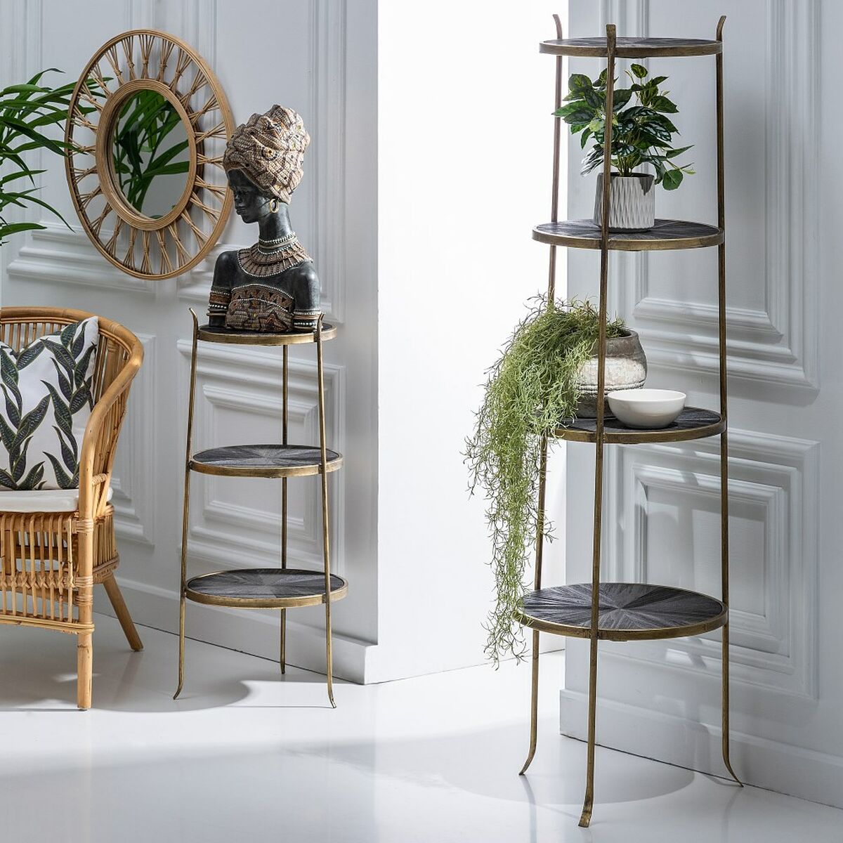 Полка 37,5 x 39 x 89,4 cm Чёрный Позолоченный Металл Деревянный-7