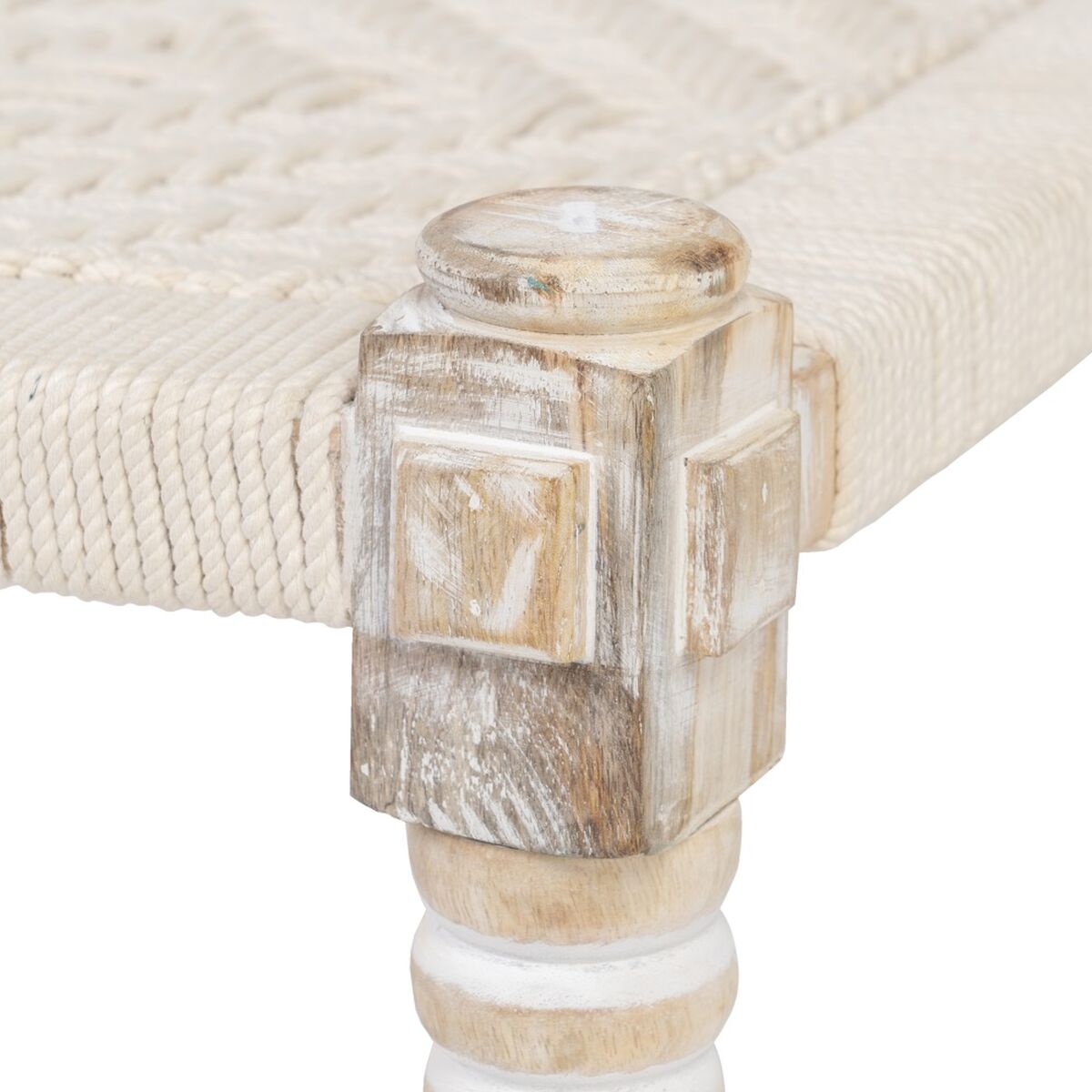 Банкетка 46 x 46 x 40 cm Деревянный Веревка Белый-4