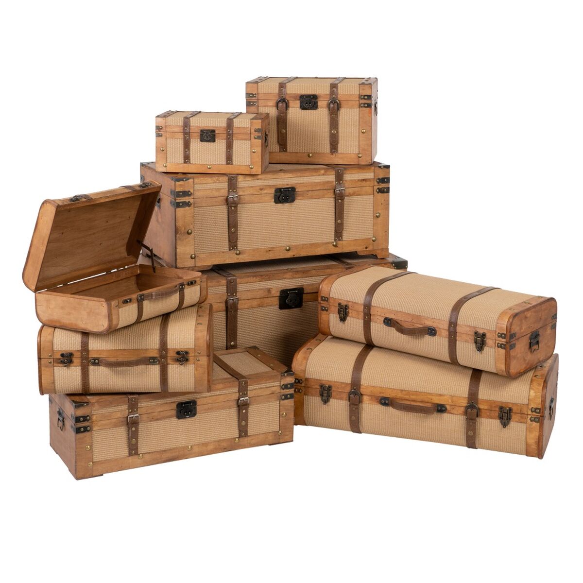Chest Set 80 x 41.5 x 25 cm Synthetic Fabric Wooden (2 Items)-2