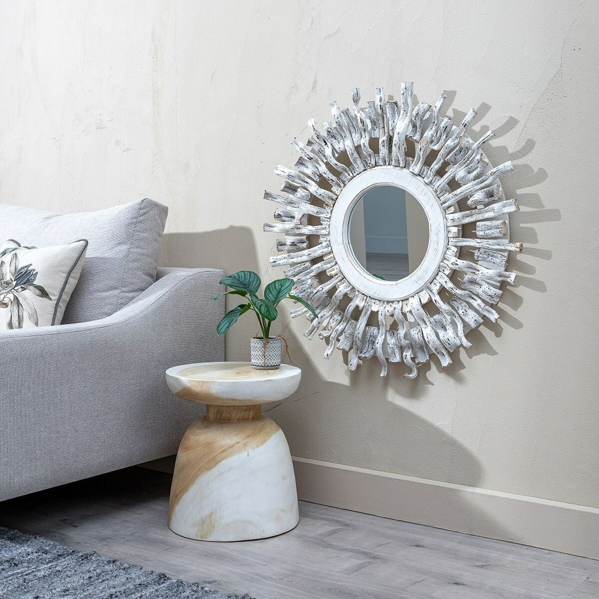 Қабырға айнасы ағашы тика ақ 80 x 8 x 80 см-7