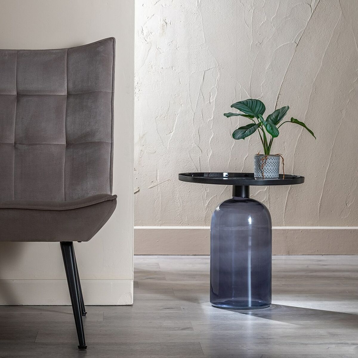 Вспомогательный стол 45 x 45 x 47 cm Стеклянный Чёрный Серый Металл-8