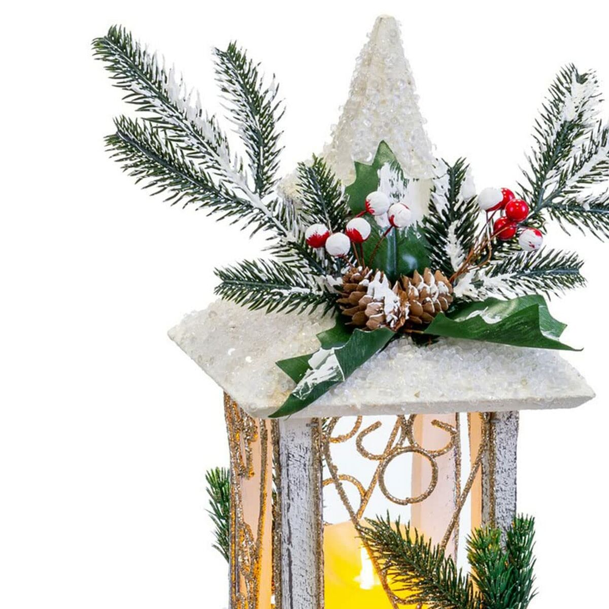 Decoración de Año Nuevo Linterna de plástico de madera blanca 14,5 x 14,5 x 32 cm-2