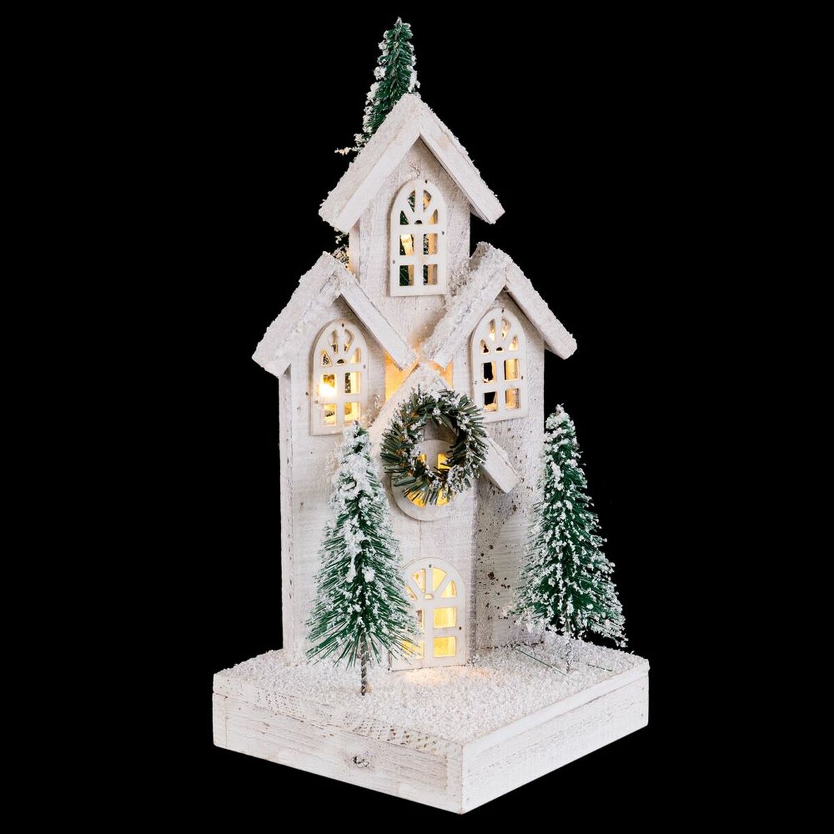 Decoração de Ano Novo Branco Verde plástico de madeira cidade 16 x 16 x 38 cm-2