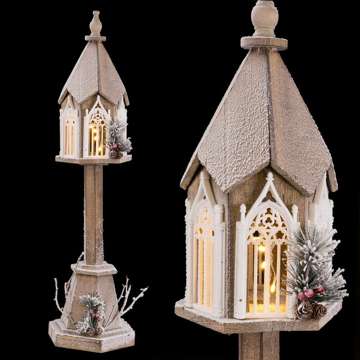 Новогоднее украшение Белый Зеленый Натуральный Деревянный Пластик Фонарь 28 x 25 x 100 cm-2