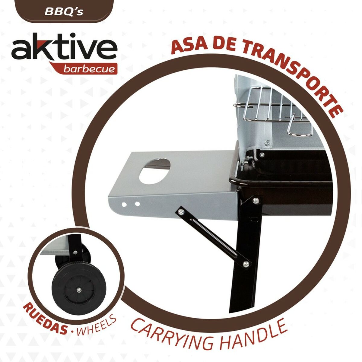 Угольный барбекю на колесах Aktive Эмалированный металл 90 x 85 x 32 cm Чёрный-3