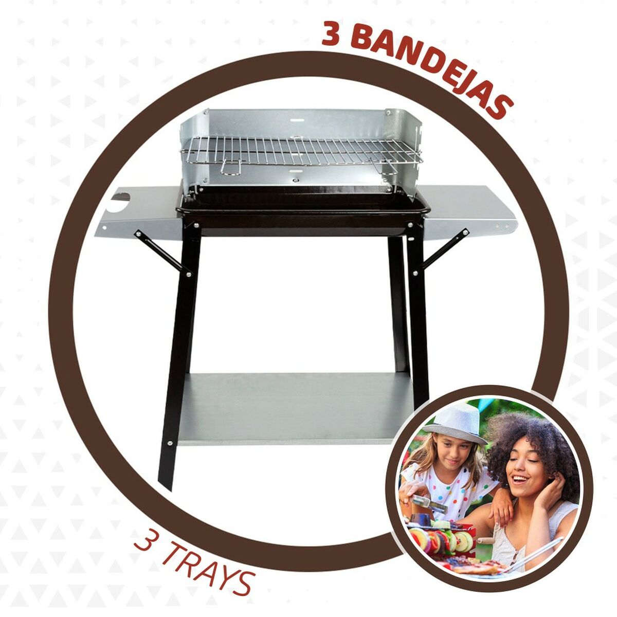 Угольный барбекю на колесах Aktive Эмалированный металл 90 x 85 x 32 cm Чёрный-4