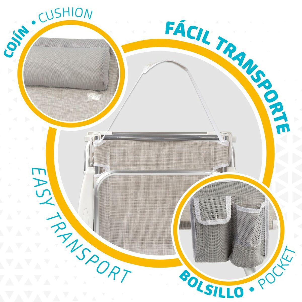 Складной стул с подголовником Aktive Ibiza Бежевый 51 x 76 x 45 cm (2 штук)-5