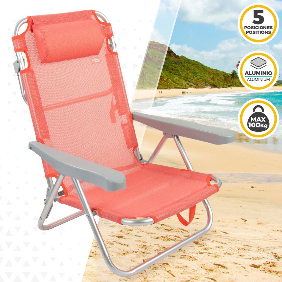 Cadeira dobrável com suporte Aktive Flaminho Coral 48 x 84 x 46 cm (2 mil)-3