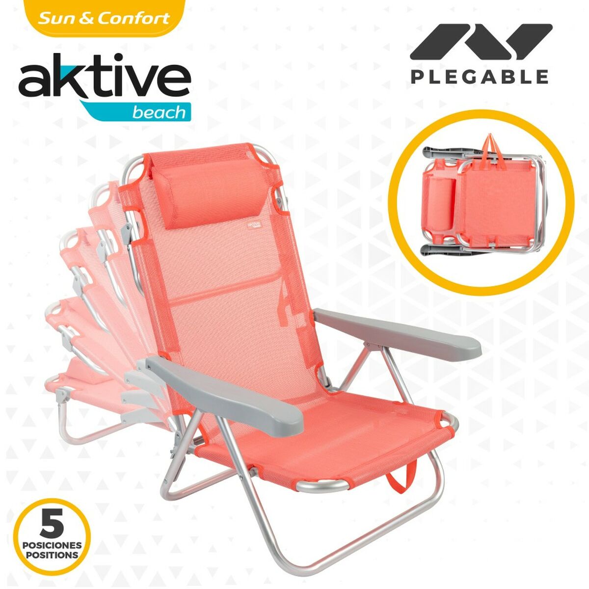 Cadeira dobrável com suporte Aktive Flaminho Coral 48 x 84 x 46 cm (2 mil)-4