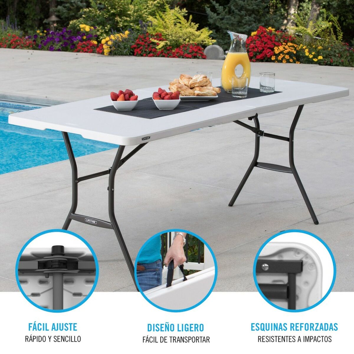 Складной стол Lifetime Белый 185 x 74 x 76 cm Сталь Пластик-3