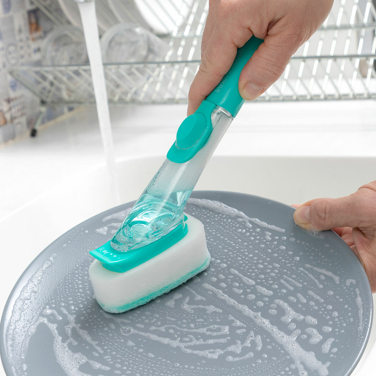 Brush sponge with handle and detergent dispenser Cleasy InnovaGoods Green Plastic (Revised B)-2