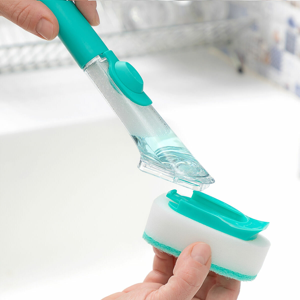 Brush sponge with handle and detergent dispenser Cleasy InnovaGoods Green Plastic (Revised B)-4