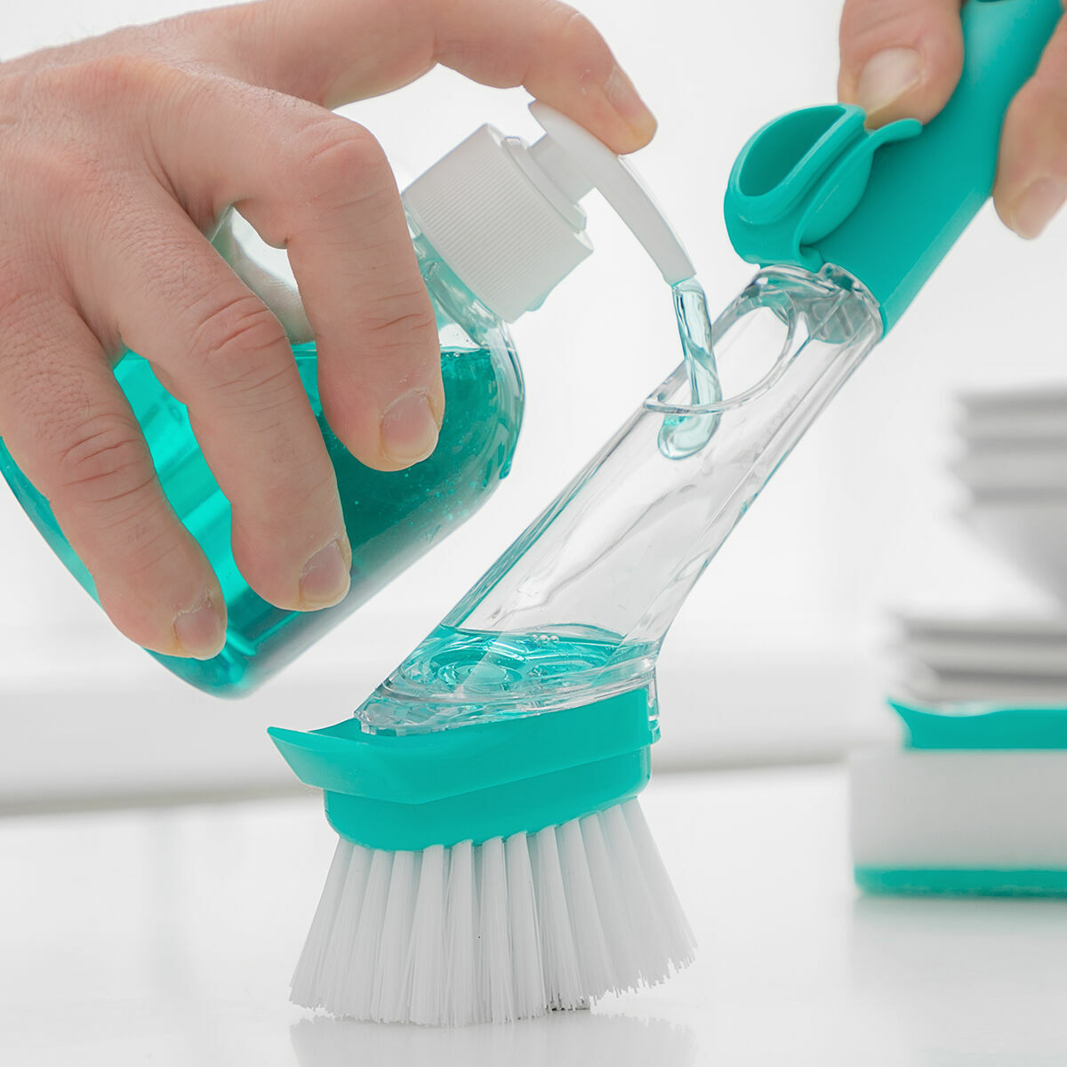 Brush sponge with handle and detergent dispenser Cleasy InnovaGoods Green Plastic (Revised B)-5
