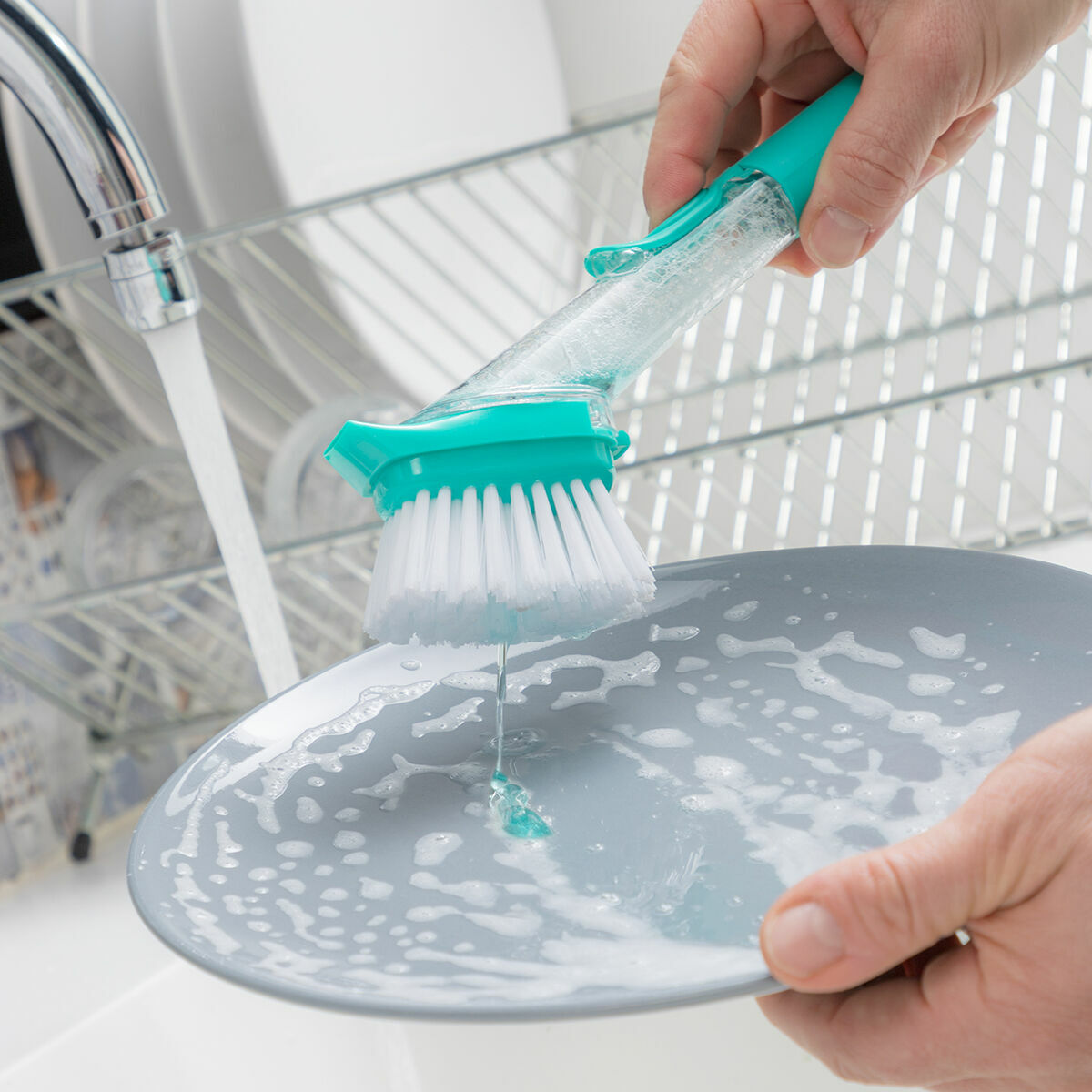 Brush sponge with handle and detergent dispenser Cleasy InnovaGoods Green Plastic (Revised B)-6