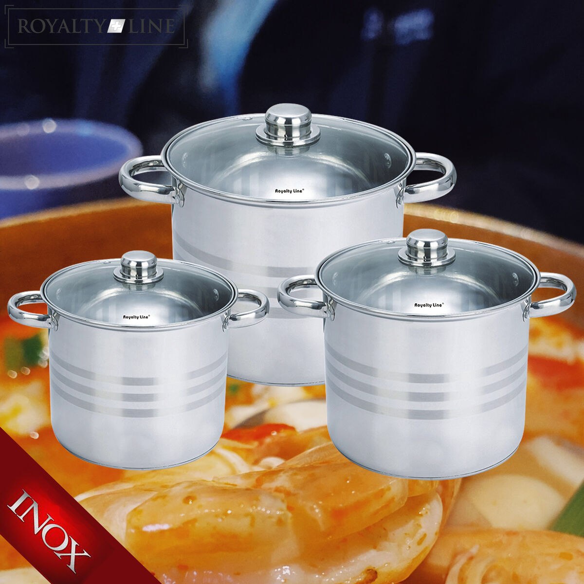 Кастрюля со стеклянной крышкой Royalty Line SP7 Сталь 8 Предметы-2