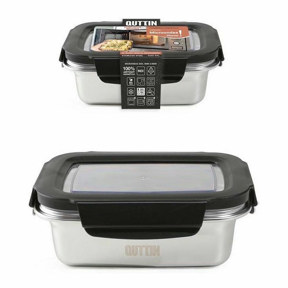 Герметичная коробочка для завтрака Quttin Прямоугольный Нержавеющая сталь Серебристый Сталь (12 штук)-2