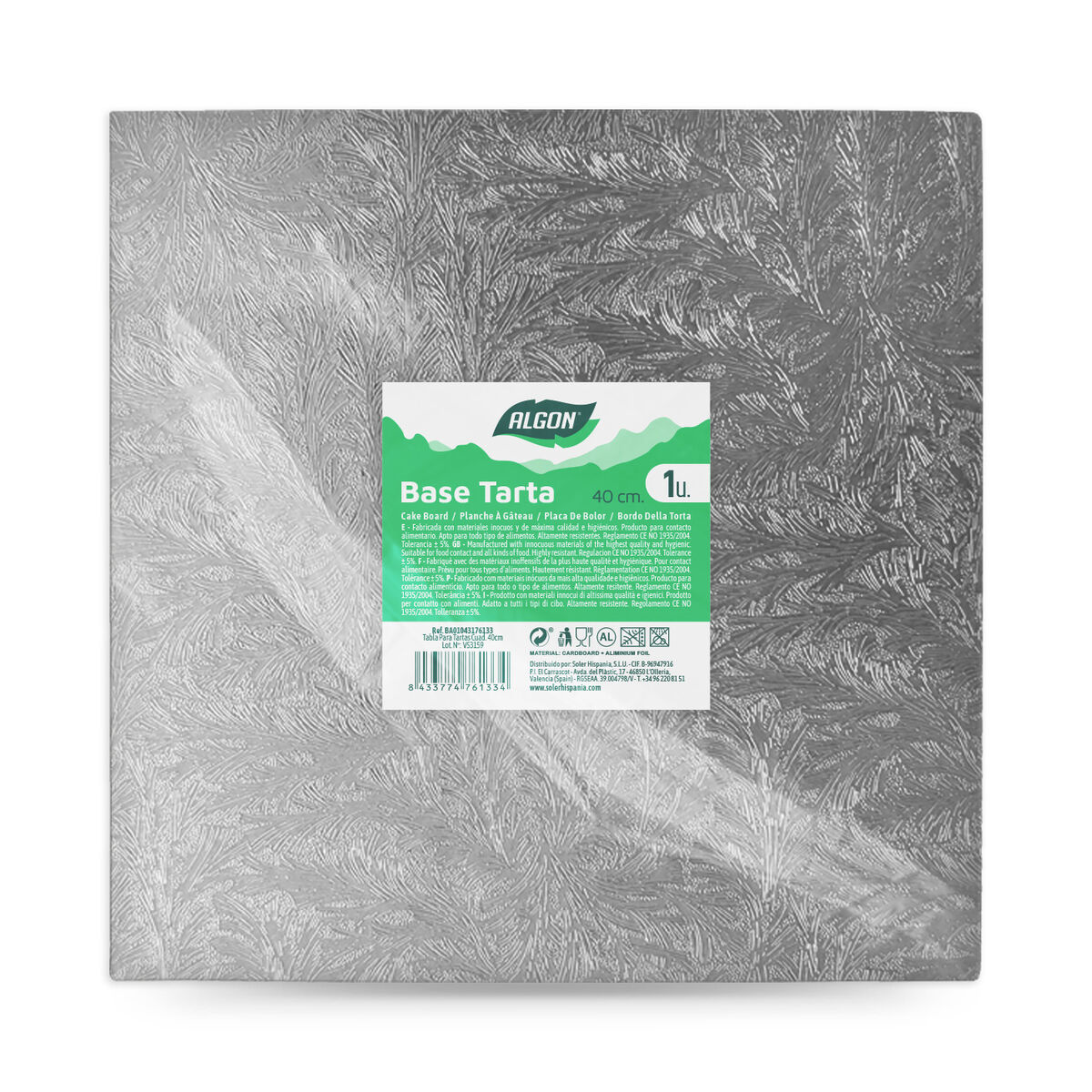 Algon тортты қоюға арналған күміс 40 x 40 x 1,5 см Шаршы (12 дана)-2