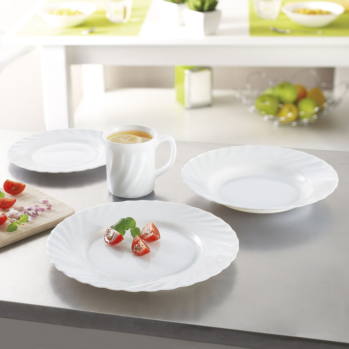 صينية Luminarc Trianon White Glass (U 35 سم) (6 قطع)-2