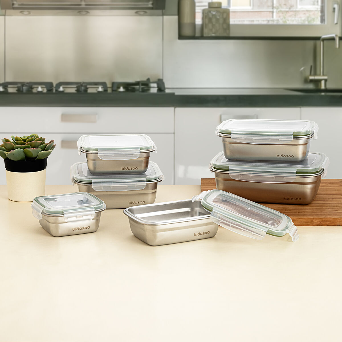 Герметичная коробочка для завтрака Bidasoa Theo Прямоугольный 1,8 L 23 x 18 x 8 cm Металл (6 штук)-2